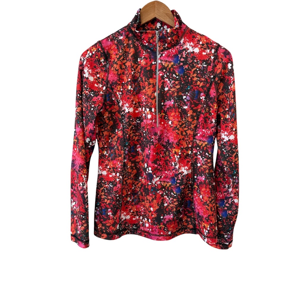 Sno Skins Confetti Abstract Base Layer Top Womens M Red 1/4 Zip Outdoors